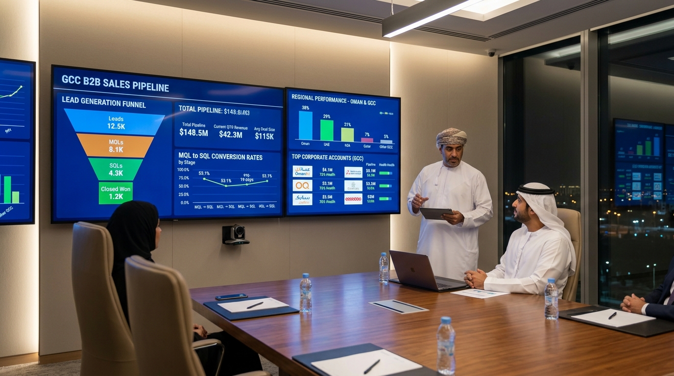 Enterprise B2B Sales Pipeline Analytics Boardroom Display Oman and GCC